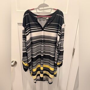 Cato Plus Size 2X Geometric Tunic Blouse | Black White Yellow